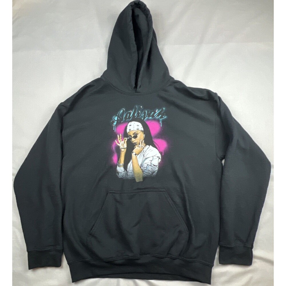 Aaliyah Hoodie Graffiti Drip Y2K Medium